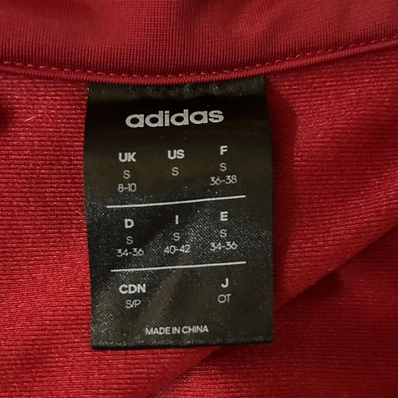 Adidas Women’s Small Zip-Front Red Essentials 3-Stripe Tricot Track Jacket - Picture 14 of 15